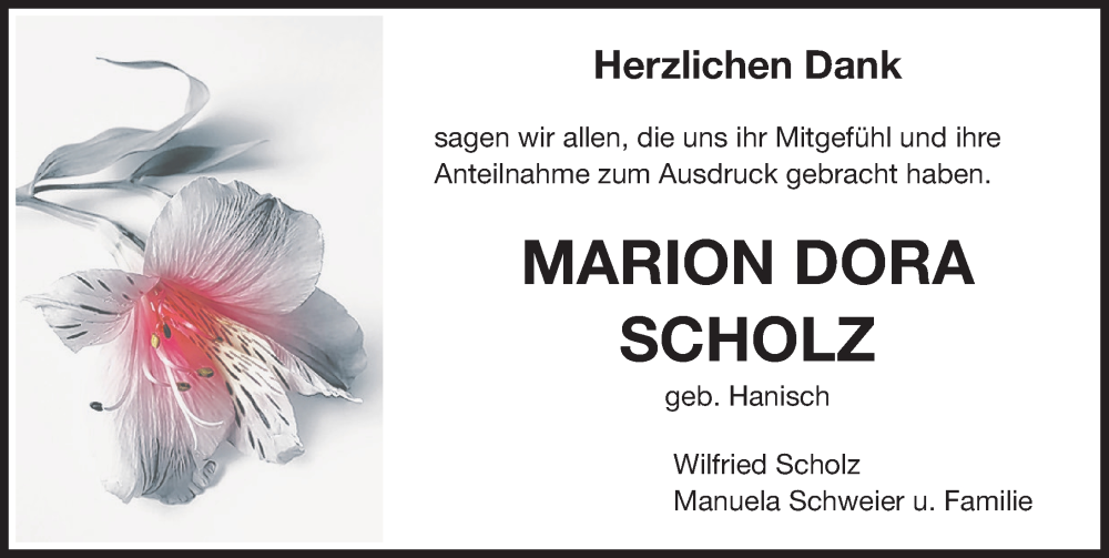  Traueranzeige für Marion Dora Scholz vom 28.11.2022 aus Rieser Nachrichten