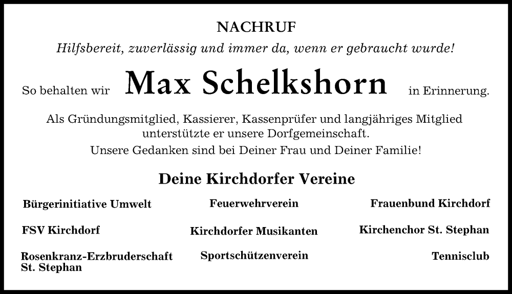  Traueranzeige für Max Schelkshorn vom 12.11.2022 aus Mindelheimer Zeitung