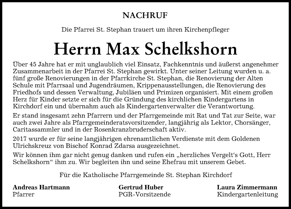 Traueranzeige von Max Schelkshorn von Mindelheimer Zeitung