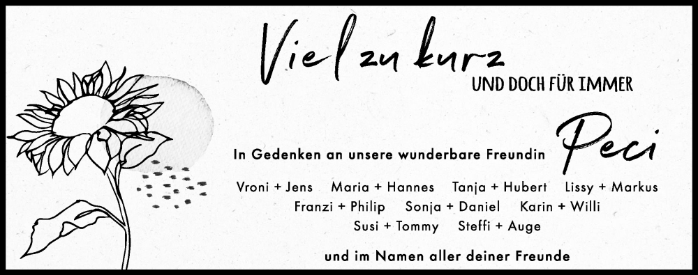  Traueranzeige für Peci  vom 02.11.2022 aus Donauwörther Zeitung