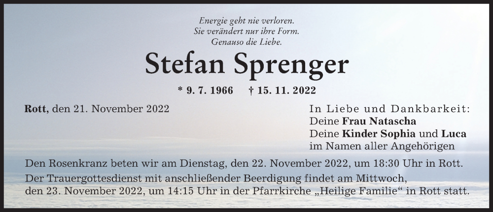  Traueranzeige für Stefan Sprenger vom 21.11.2022 aus Landsberger Tagblatt
