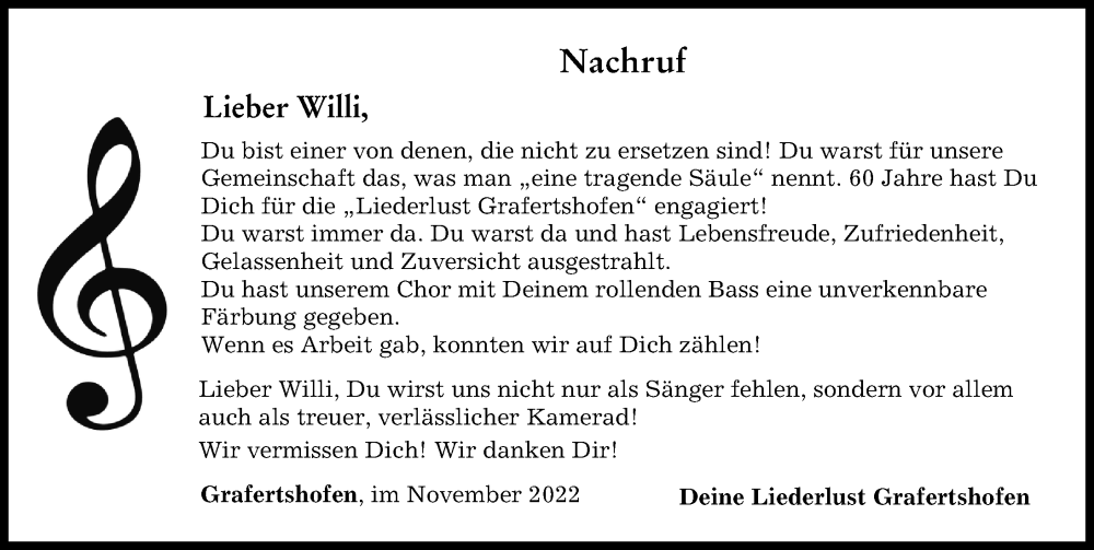  Traueranzeige für Willi  vom 14.11.2022 aus Neu-Ulmer Zeitung