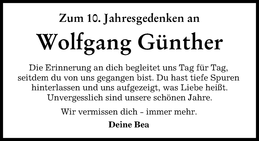  Traueranzeige für Wolfgang Günther vom 24.11.2022 aus Illertisser Zeitung