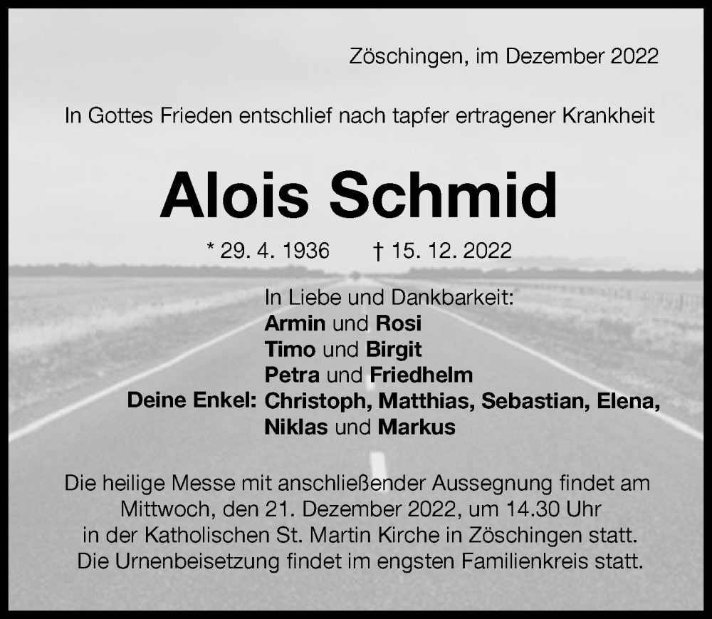 Traueranzeigen Von Alois Schmid Augsburger Allgemeine Zeitung