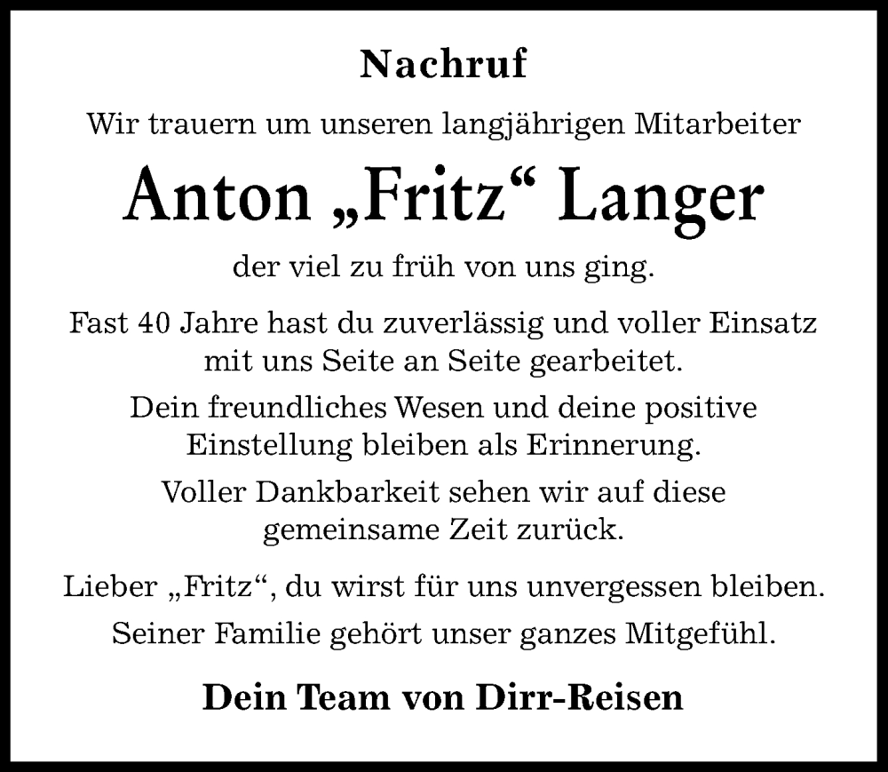 Traueranzeige von Anton  Langer von Mittelschwäbische Nachrichten, Günzburger Zeitung