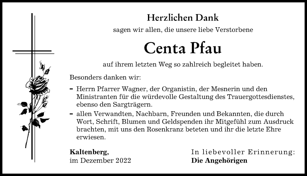  Traueranzeige für Centa Pfau vom 05.12.2022 aus Landsberger Tagblatt