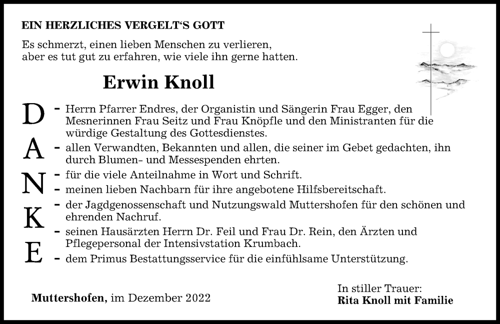  Traueranzeige für Erwin Knoll vom 05.12.2022 aus Mittelschwäbische Nachrichten