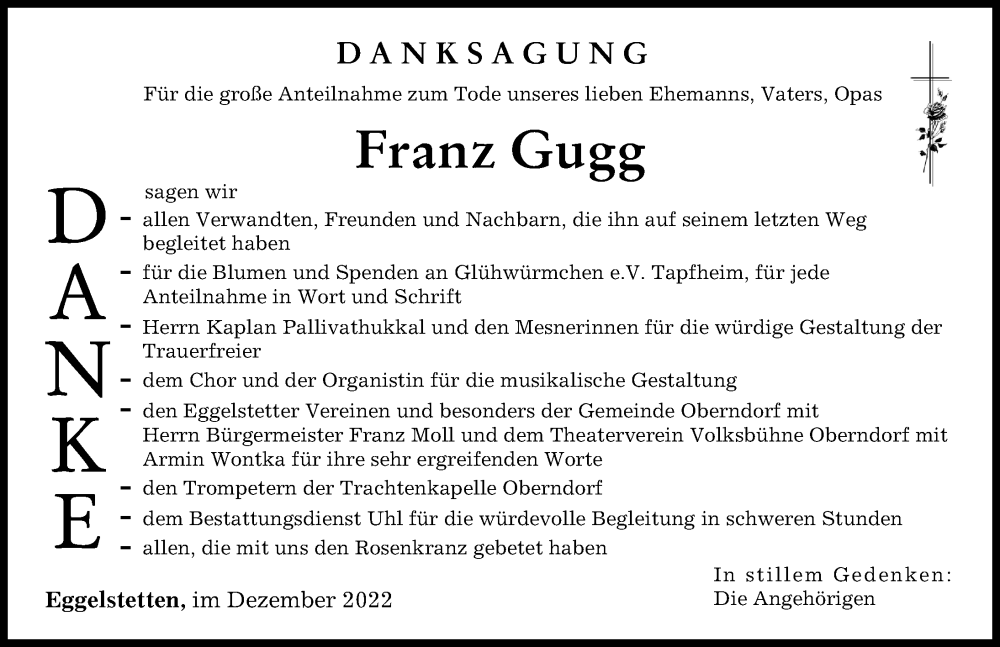 Traueranzeige von Franz Gugg von Donauwörther Zeitung
