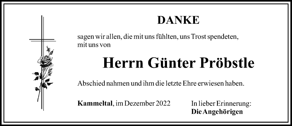 Traueranzeige von Günter Pröbstle von Günzburger Zeitung