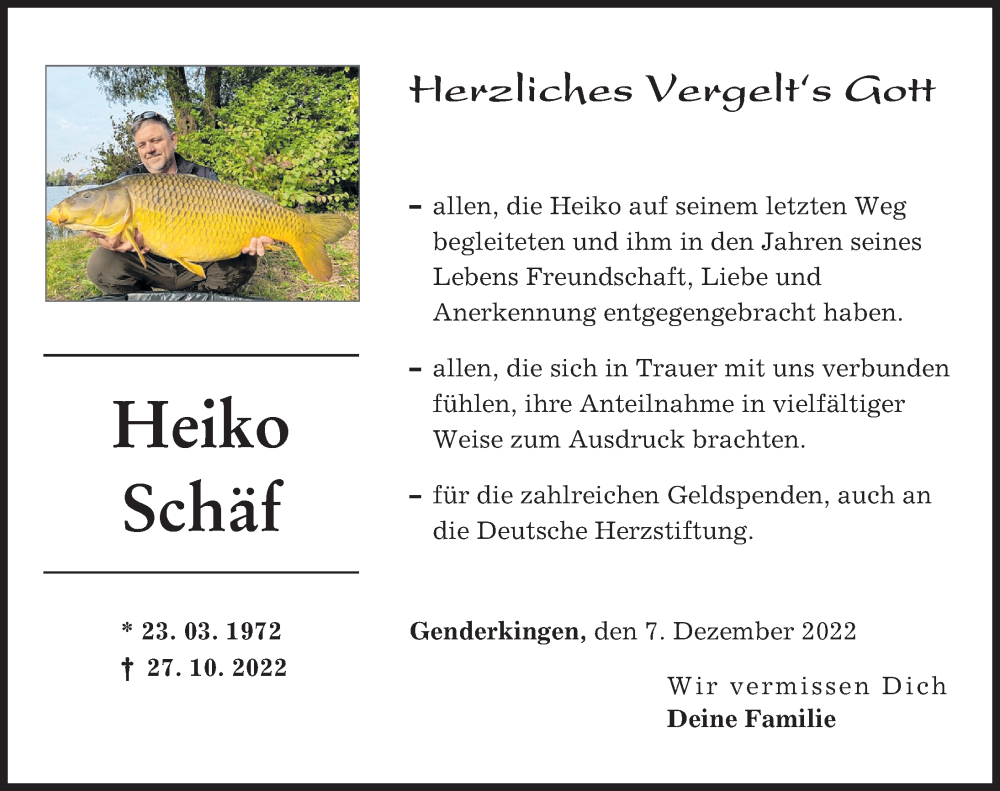  Traueranzeige für Heiko Schäf vom 07.12.2022 aus Donauwörther Zeitung