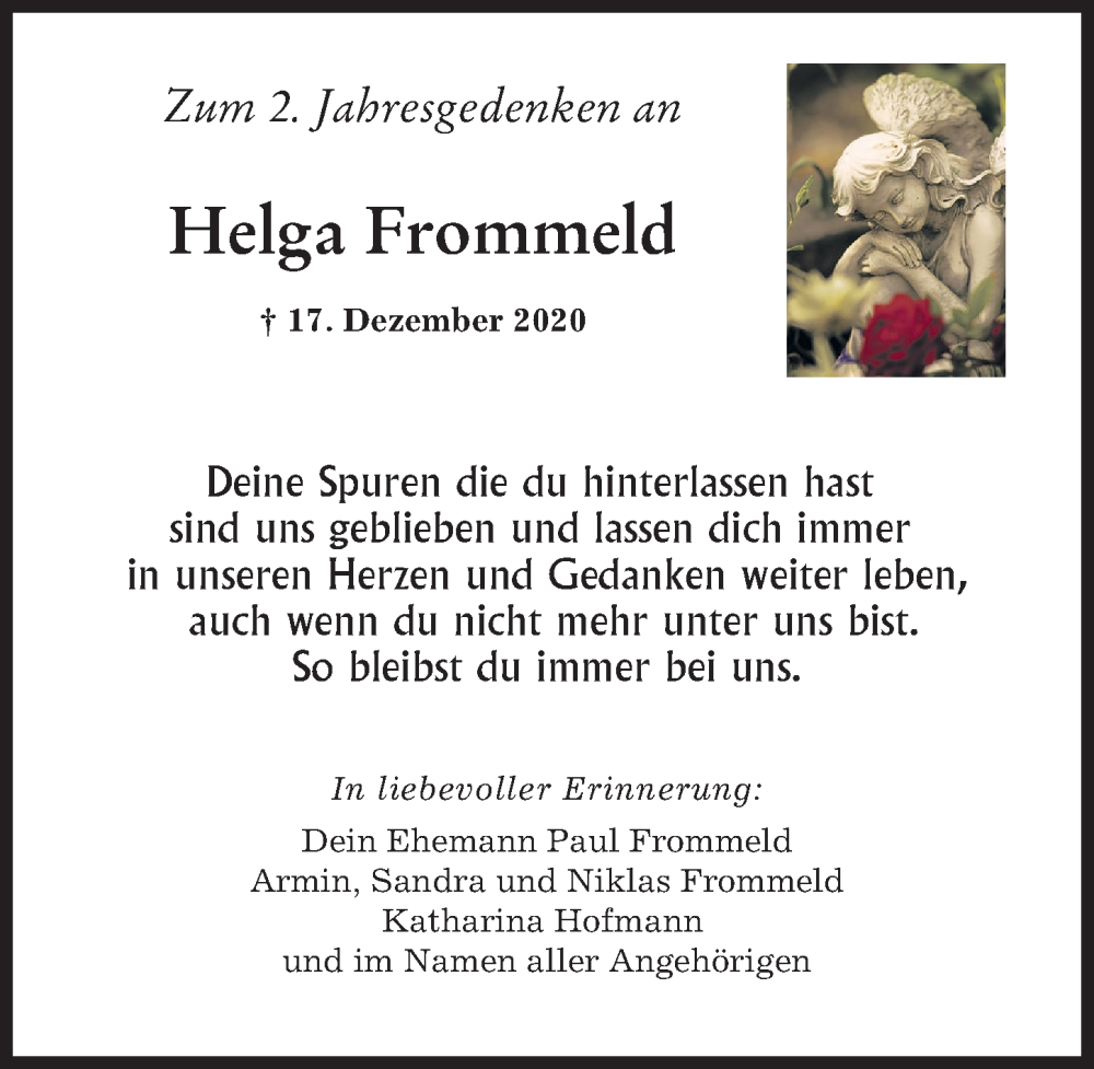 Traueranzeige von Helga Frommeld von Augsburger Allgemeine