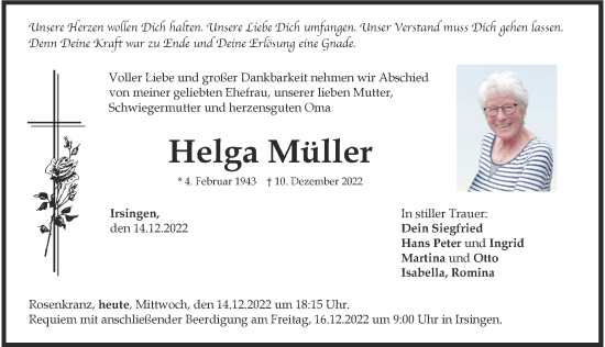 Traueranzeige von Helga Müller von Mindelheimer Zeitung