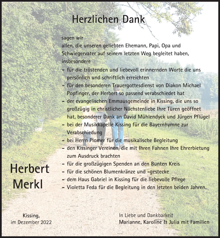  Traueranzeige für Herbert Merkl vom 03.12.2022 aus Friedberger Allgemeine