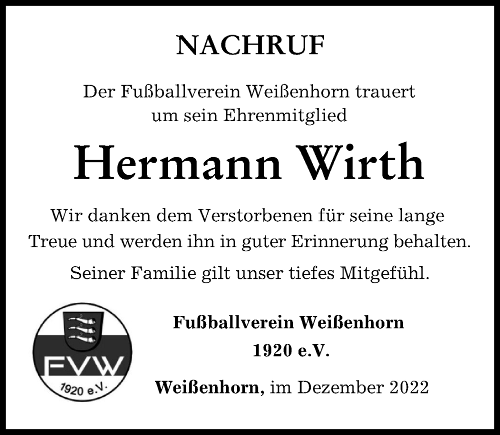 Traueranzeige von Hermann Wirth von Neu-Ulmer Zeitung