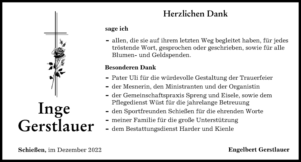  Traueranzeige für Inge Gerstlauer vom 06.12.2022 aus Neu-Ulmer Zeitung