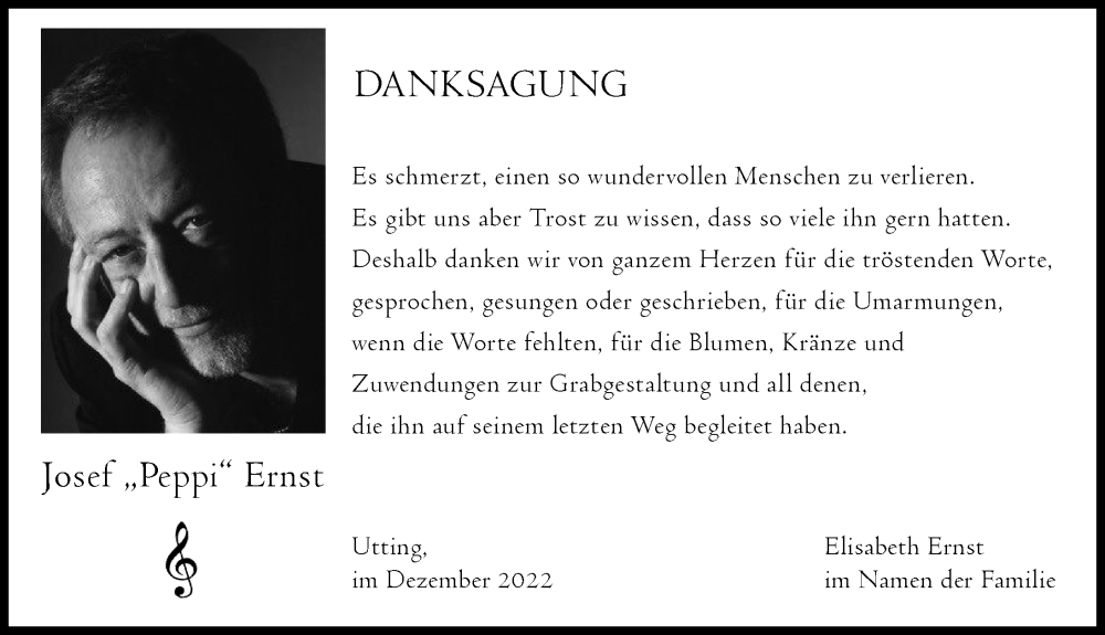  Traueranzeige für Josef Ernst vom 16.12.2022 aus Ammersee Kurier