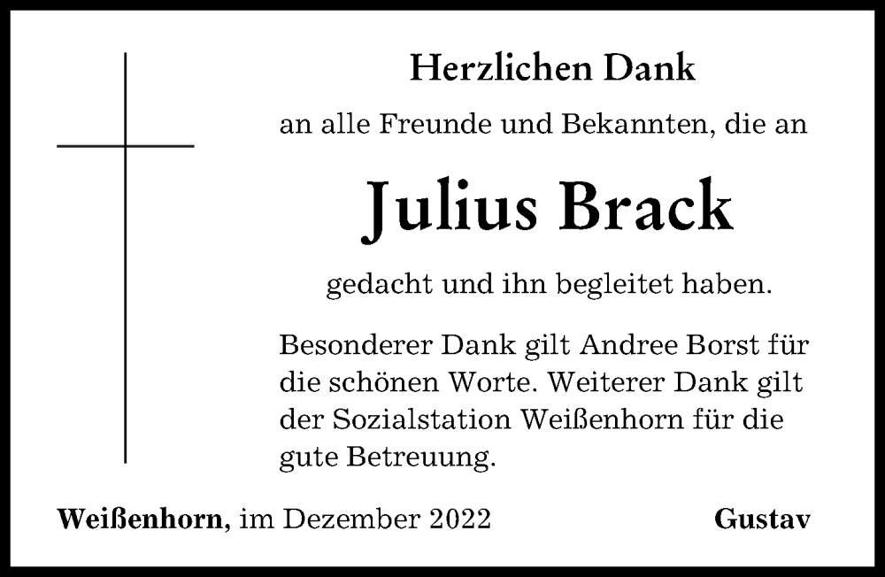  Traueranzeige für Julius Brack vom 08.12.2022 aus Neu-Ulmer Zeitung