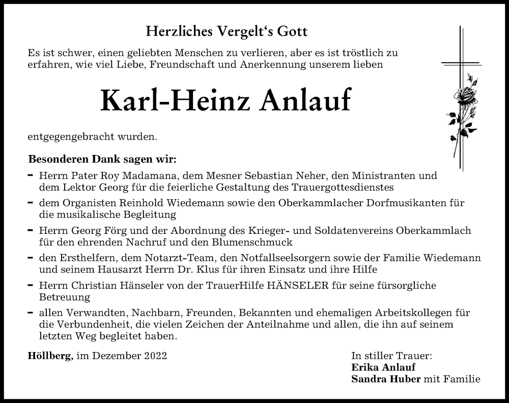 Traueranzeige von Karl-Heinz Anlauf von Mindelheimer Zeitung