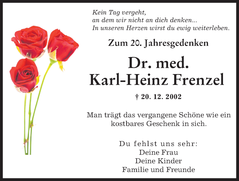  Traueranzeige für Karl-Heinz Frenzel vom 20.12.2022 aus Donauwörther Zeitung