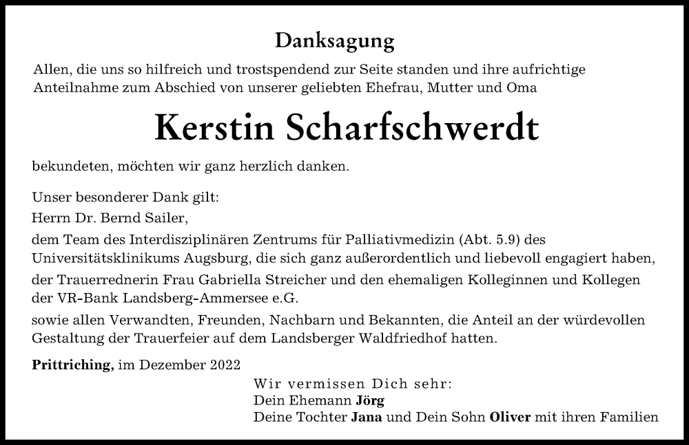 Traueranzeige von Kerstin Scharfschwerdt von Landsberger Tagblatt