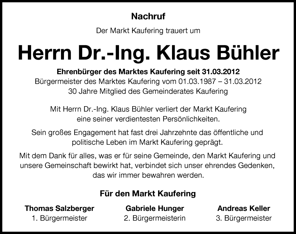  Traueranzeige für Klaus Bühler vom 30.12.2022 aus Landsberger Tagblatt