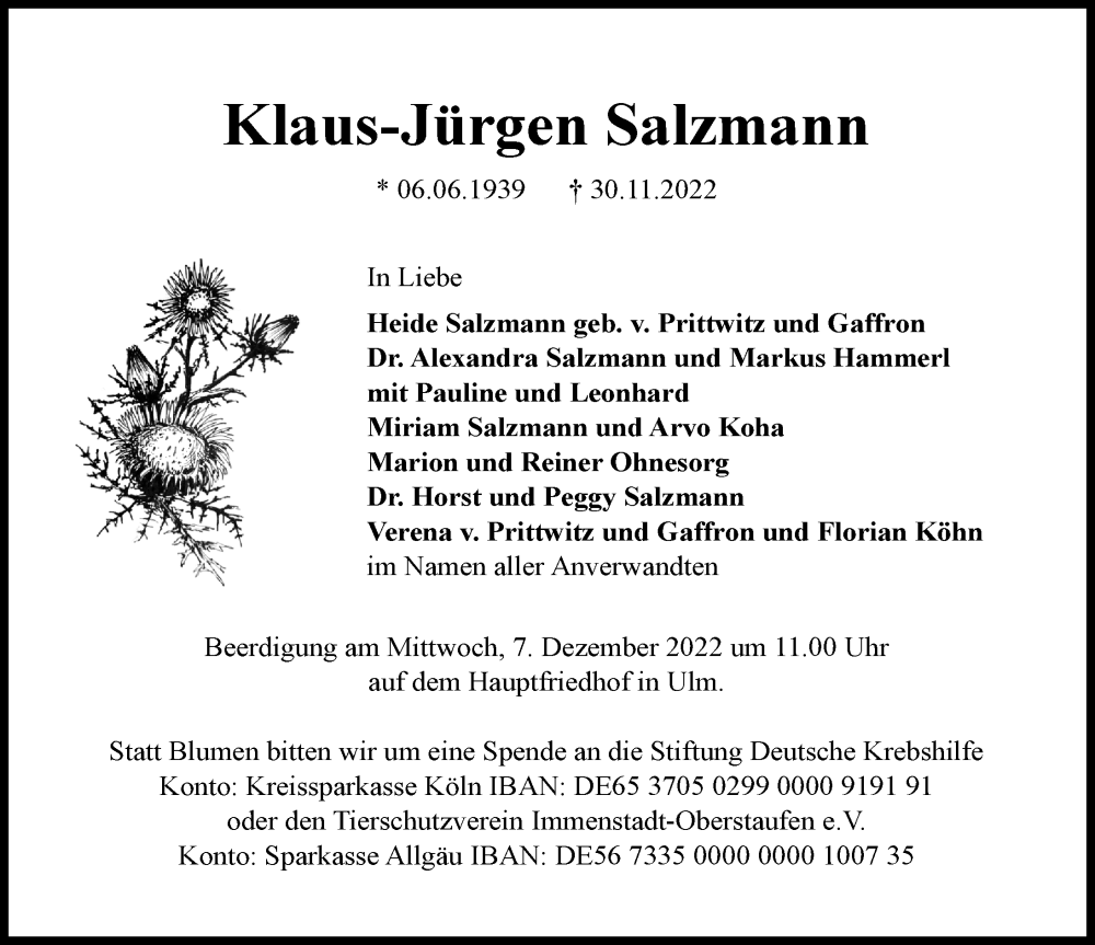 Traueranzeige von Klaus-Jürgen Salzmann von Augsburger Allgemeine