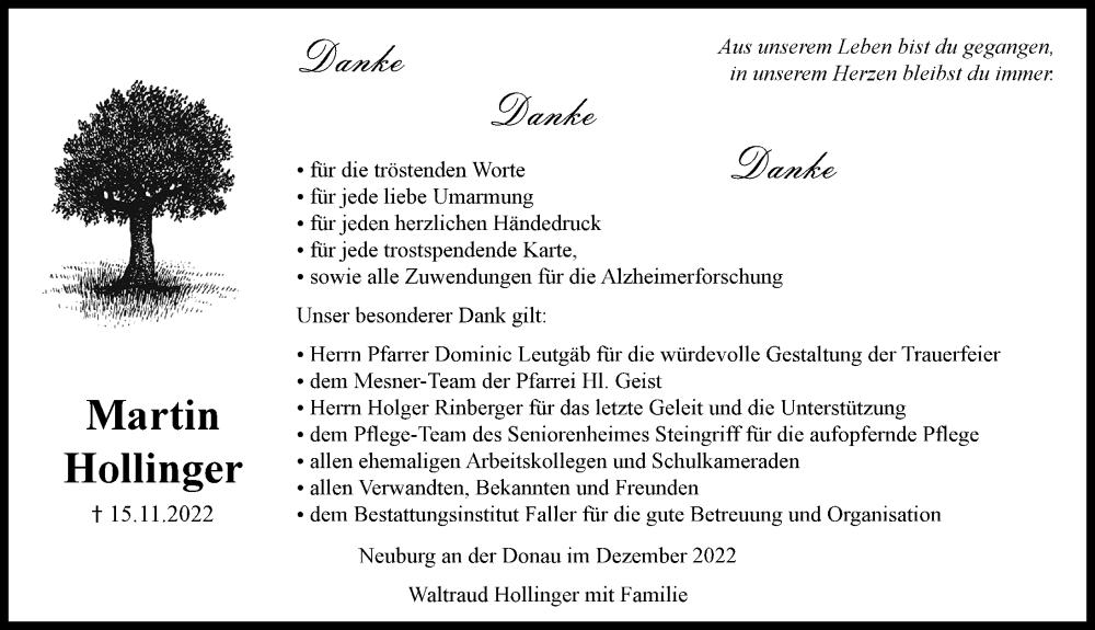  Traueranzeige für Martin Hollinger vom 10.12.2022 aus Neuburger Rundschau