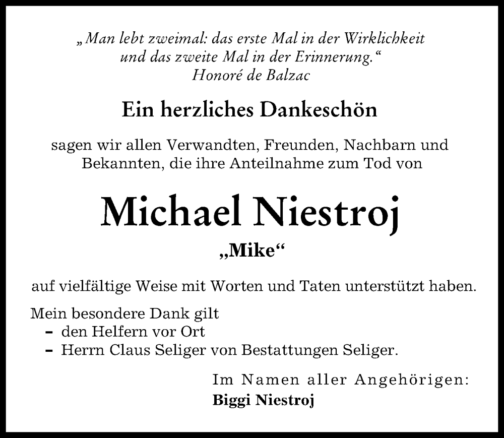  Traueranzeige für Michael Niestroj vom 20.12.2022 aus Landsberger Tagblatt