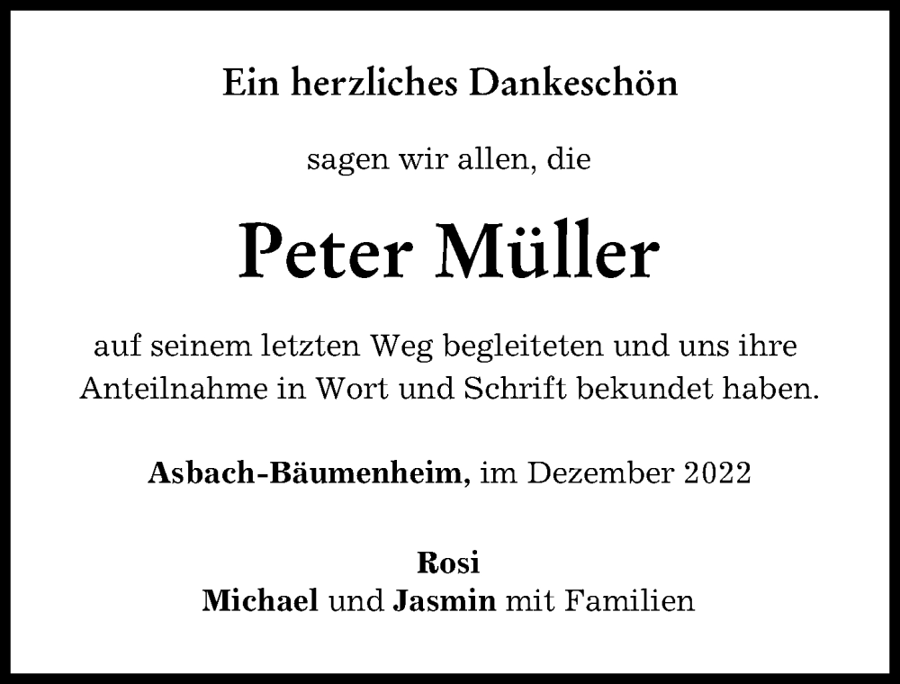 Traueranzeige für Peter Müller vom 16.12.2022 aus Donauwörther Zeitung
