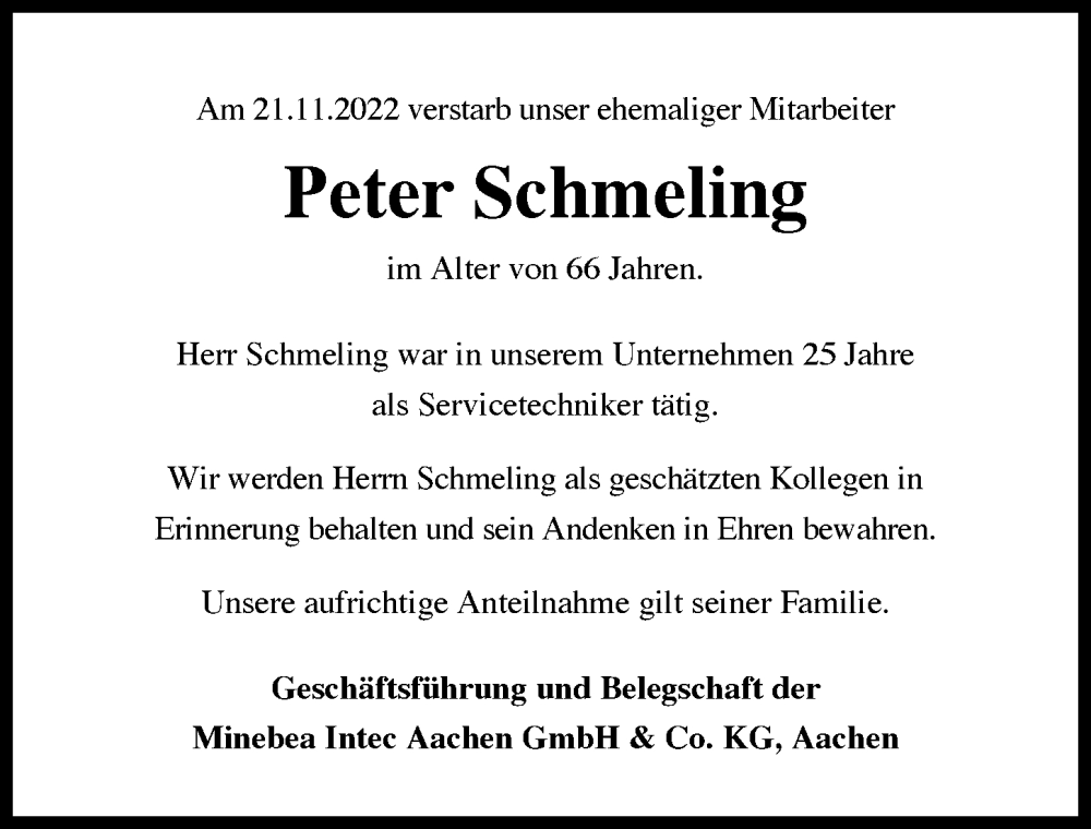  Traueranzeige für Peter Schmeling vom 07.12.2022 aus Donau Zeitung