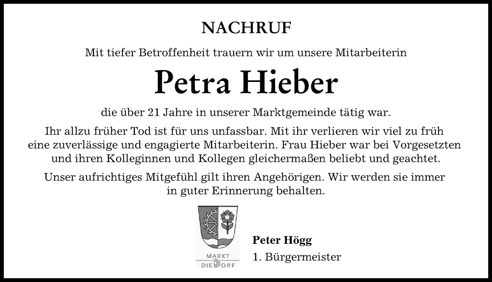 Traueranzeige von Petra Hieber von Augsburg-Land