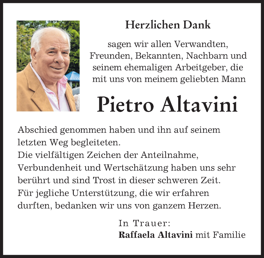  Traueranzeige für Pietro Altavini vom 03.12.2022 aus Neu-Ulmer Zeitung