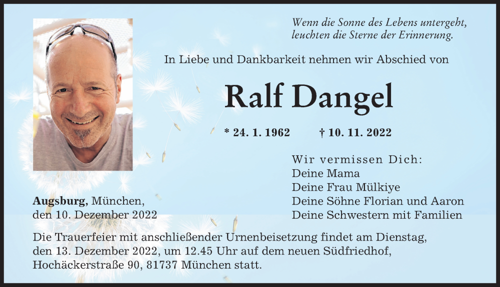 Traueranzeige für Ralf Dangel vom 10.12.2022 aus Augsburger Allgemeine