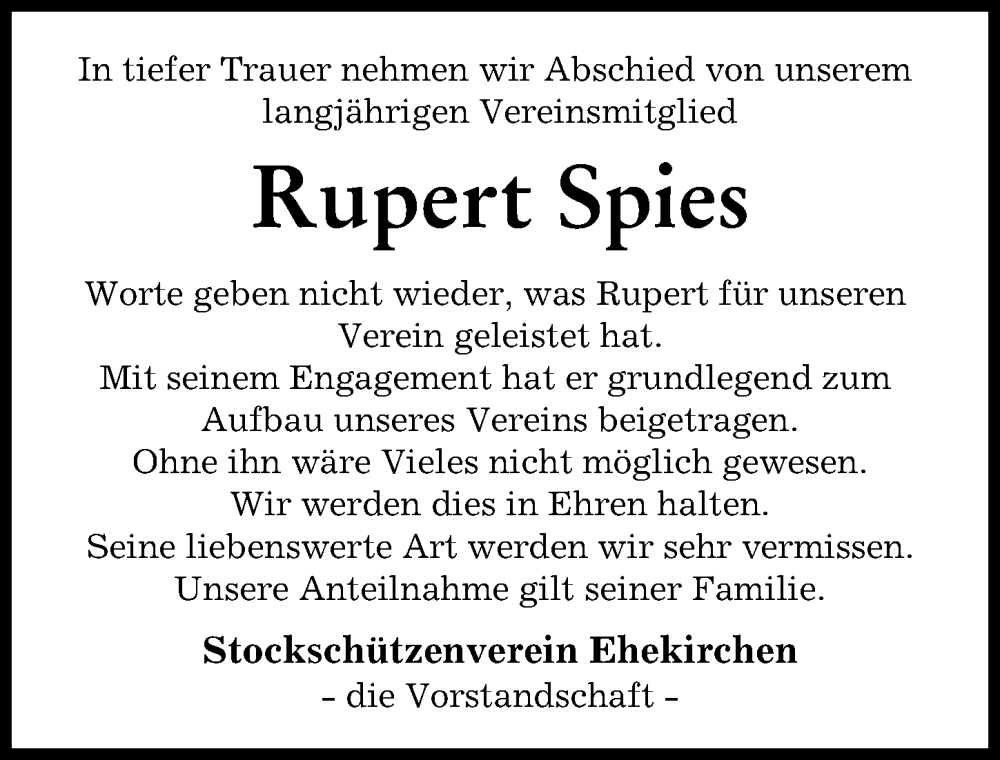  Traueranzeige für Rupert Spies vom 07.12.2022 aus Neuburger Rundschau