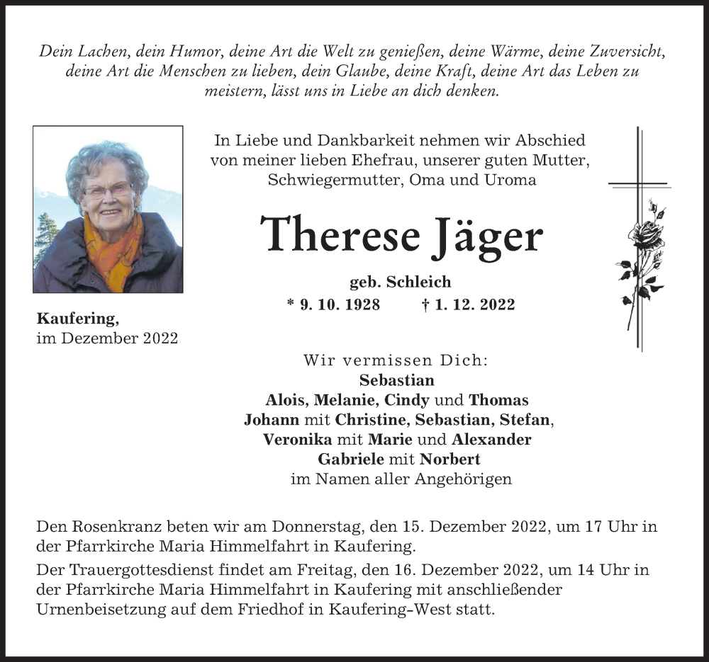 traueranzeigen von therese jäger augsburger allgemeine zeitung