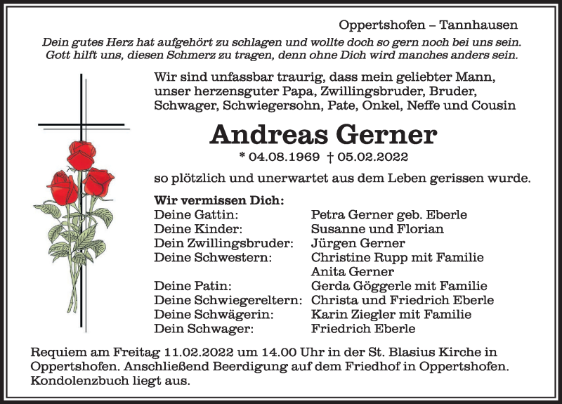 Traueranzeigen von Andreas Gerner | Augsburger Allgemeine Zeitung