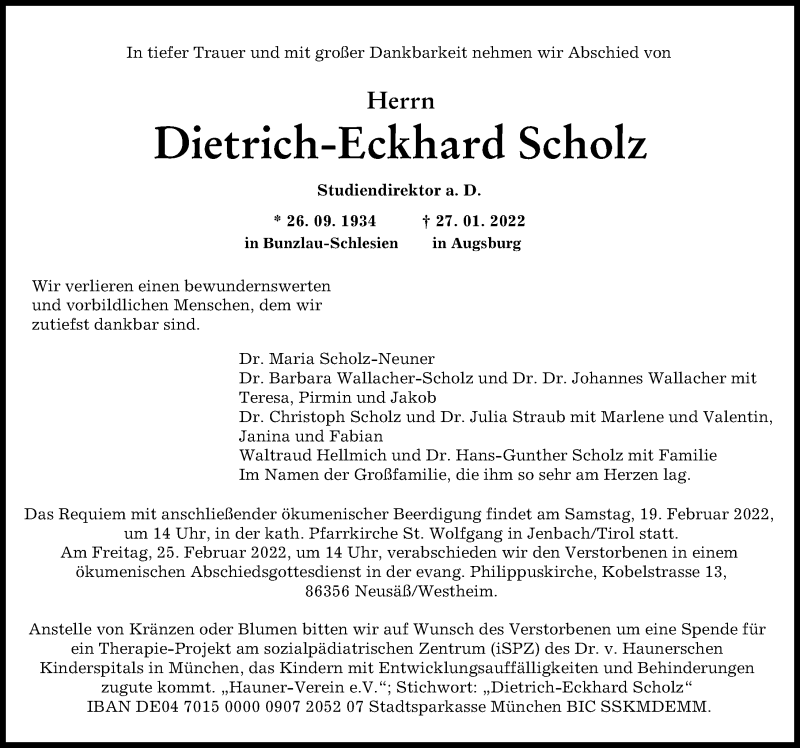 Traueranzeige von Dietrich-Eckhard Scholz von Augsburger Allgemeine