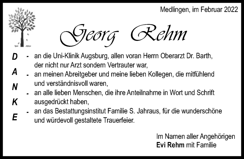 Traueranzeige von Georg Rehm von Donau Zeitung