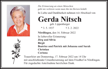 Traueranzeigen von Gerda Nitsch | Augsburger Allgemeine Zeitung