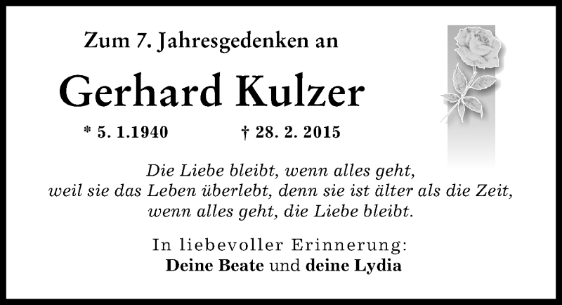  Traueranzeige für Gerhard Kulzer vom 28.02.2022 aus Augsburger Allgemeine