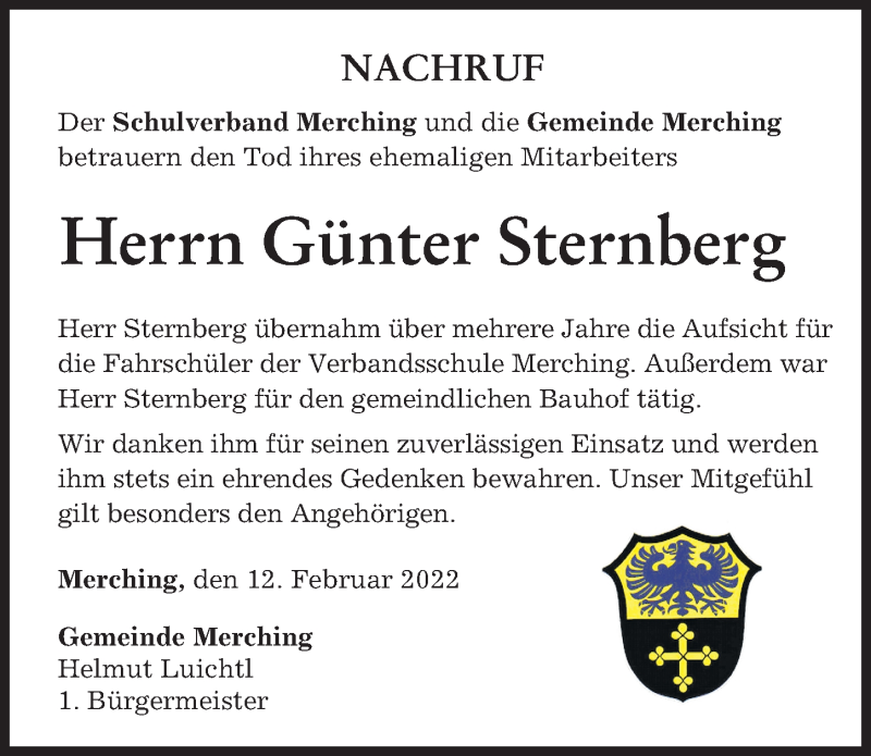 Traueranzeige von Günter Sternberg von Friedberger Allgemeine