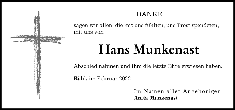 Traueranzeige von Hans Munkenast von Günzburger Zeitung, Neu-Ulmer Zeitung