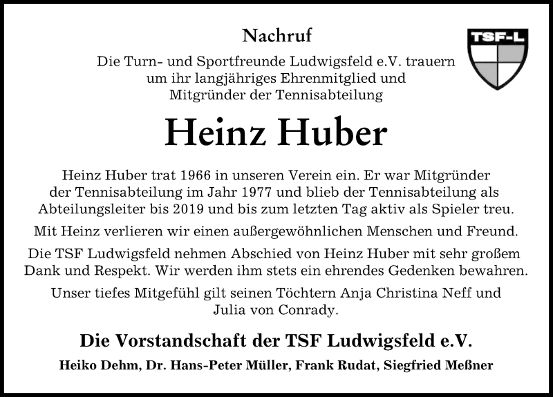 Traueranzeige von Heinz Huber von Neu-Ulmer Zeitung