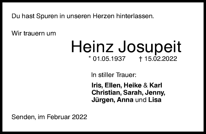 Traueranzeige von Heinz Josupeit von Augsburger Allgemeine, Neu-Ulmer Zeitung