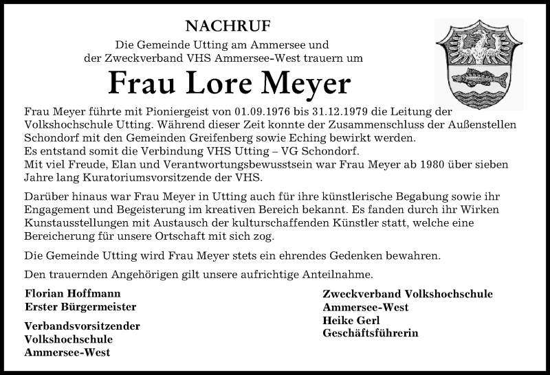 Traueranzeige von Lore Meyer von Landsberger Tagblatt