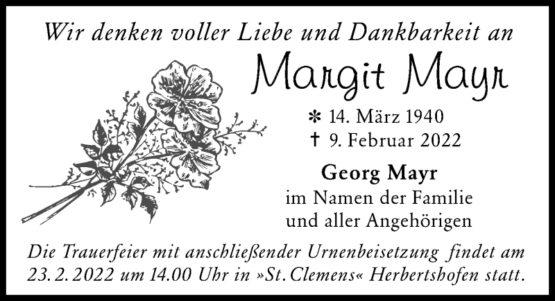 Traueranzeige von Margit Mayr von Augsburg-Land