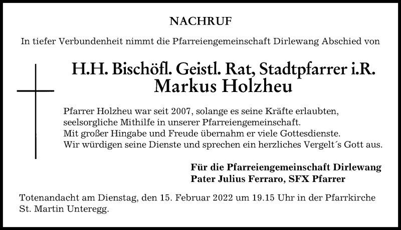 Traueranzeige von Markus Holzheu von Mindelheimer Zeitung