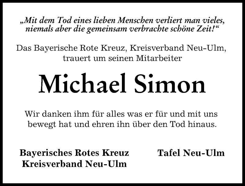 Traueranzeige von Michael Simon von Neu-Ulmer Zeitung