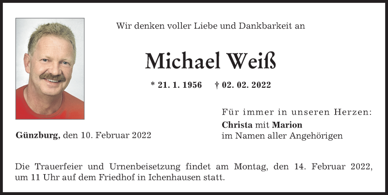 Traueranzeige von Michael Weiß von Günzburger Zeitung