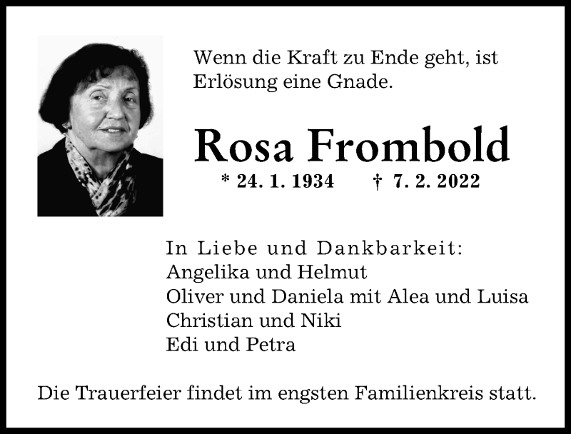 Traueranzeige von Rosa Frombold von Augsburger Allgemeine